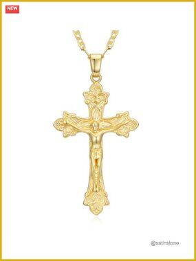 14K Gold Plated Crucifix Cross Pendant Necklace Jesus Catholic Jewelry